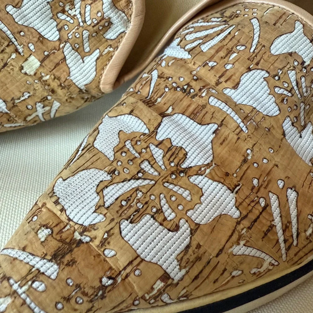 Nicholas Kirkwood floral motif slip on sneakers flats loafers‎ cork canvas sz 37